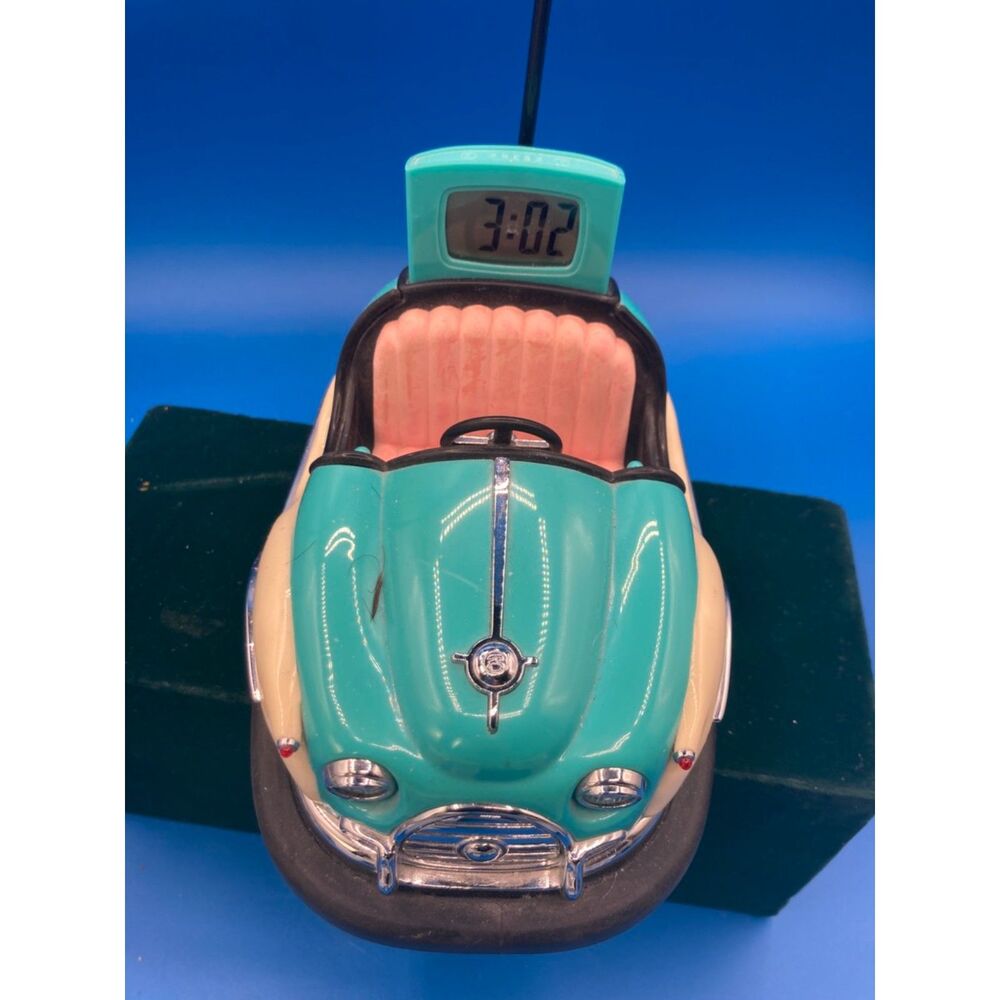Bumper Car Alarm clock dodgem blue vintage tested works lights flash with alarm